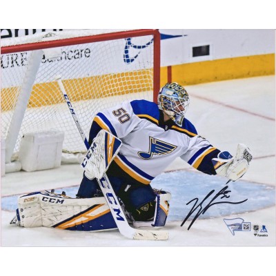 Autographed St. Louis Blues Jordan Binnington Fanatics Authentic 8 x 10 Glove Save Photograph