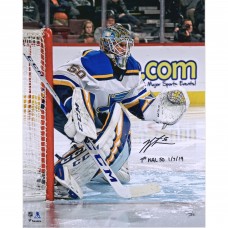 Autographed St. Louis Blues Jordan Binnington Fanatics Authentic 16 x 20 Photograph with 1st NHL SO 1/7/19 Inscription