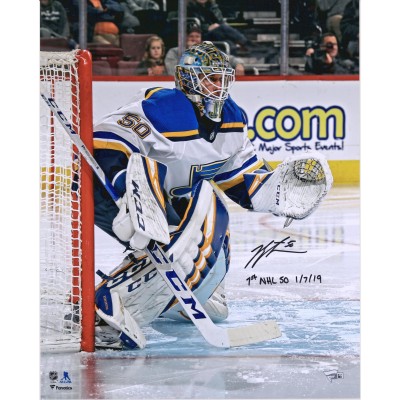 Autographed St. Louis Blues Jordan Binnington Fanatics Authentic 16 x 20 Photograph with 1st NHL SO 1/7/19 Inscription