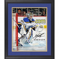 Autographed St. Louis Blues Jordan Binnington Fanatics Authentic Framed 16 x 20 Photograph with 1st NHL SO 1/7/19 Inscription