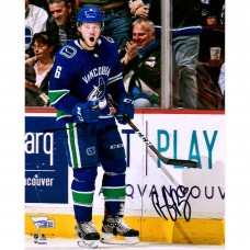Autographed Vancouver Canucks Brock Boeser Fanatics Authentic 8 x 10 Blue Jersey Celebration Photograph