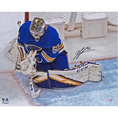 Autographed St. Louis Blues Jordan Binnington Fanatics Authentic 16 x 20 Overhead Glove Save Photograph