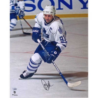 Autographed Toronto Maple Leafs Doug Gilmour Fanatics Authentic 16 x 20 White Jersey Skating Photograph