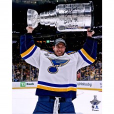 Autographed St. Louis Blues Jordan Binnington Fanatics Authentic 16 x 20 2019 Stanley Cup Champions Raising Cup Photograph with 2019 SC Champs Inscription