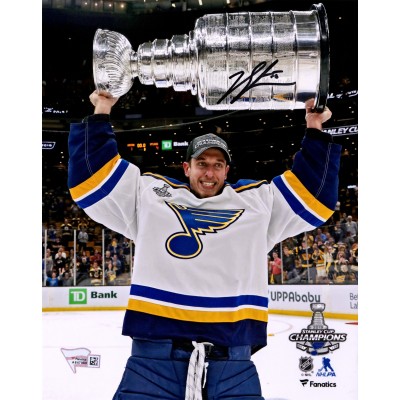 Autographed St. Louis Blues Jordan Binnington Fanatics Authentic 8 x 10 2019 Stanley Cup Champions Raising Cup Photograph
