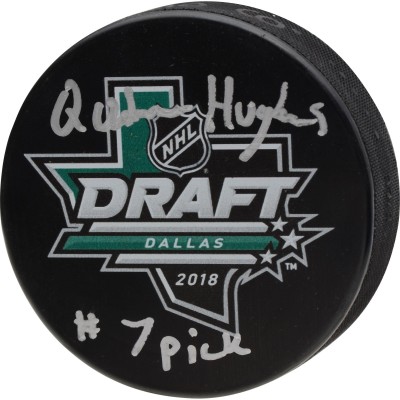 Шайба с автографом Quinn Hughes Vancouver Canucks Fanatics Authentic Autographed 2018 NHL Draft Logo with #7 Pick Inscription