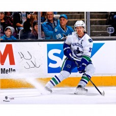 Autographed Vancouver Canucks Henrik Sedin Fanatics Authentic 16 x 20 White Jersey Stopping Photograph