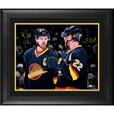 Autographed Vancouver Canucks Daniel Sedin and Henrik Sedin Fanatics Authentic Framed 16 x 20 Throwback Jersey Spotlight Photograph