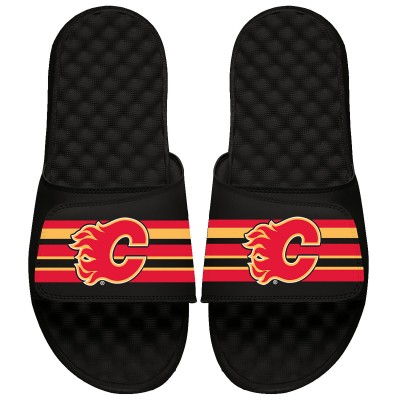 Шлепки Calgary Flames ISlide Stripe Logo Slide - Black - оригинальная атрибутика Калгари Флэймз