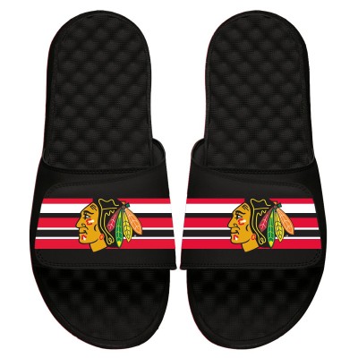 Шлепки Chicago Blackhawks ISlide Youth Stripe Logo Slide - Black - детская атрибутика НХЛ Чикаго Блэкхокс