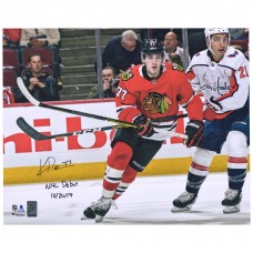 Autographed Chicago Blackhawks Kirby Dach Fanatics Authentic 16 x 20 NHL Debut Photograph with NHL Debut 10/20/19 Inscription
