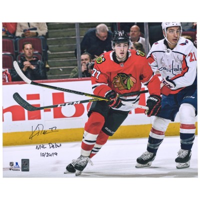 Autographed Chicago Blackhawks Kirby Dach Fanatics Authentic 16 x 20 NHL Debut Photograph with NHL Debut 10/20/19 Inscription