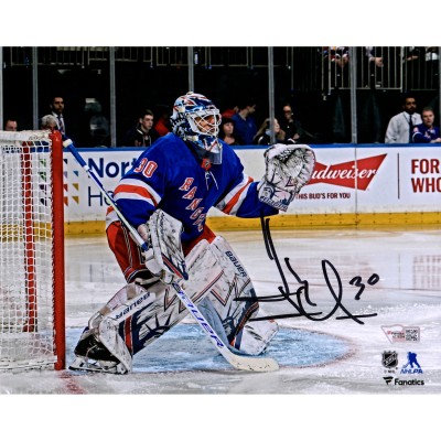 Autographed New York Rangers Henrik Lundqvist Fanatics Authentic 8 x 10 Blue Jersey in Net Photograph