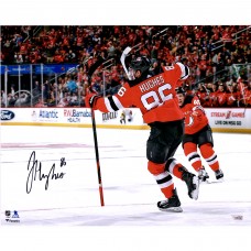 Autographed New Jersey Devils Jack Hughes Fanatics Authentic 16 x 20 First NHL Goal Celebration Photograph