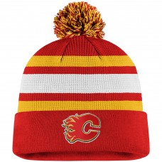 Calgary Flames Fanatics Red/Yellow Authentic Pro Cuffed Pom Knit Hat