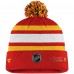 Calgary Flames Fanatics Red/Yellow Authentic Pro Cuffed Pom Knit Hat