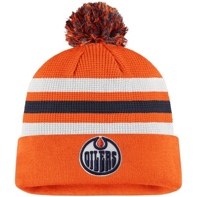 Шапка с помпоном Edmonton Oilers Fanatics Orange/Navy 2020 NHL Draft Authentic Pro Cuffed Knit