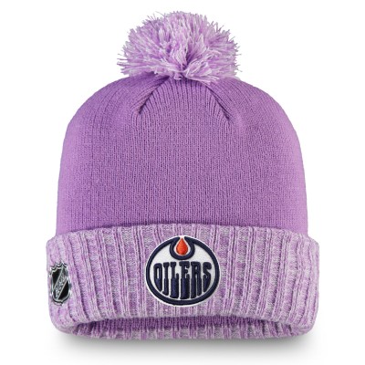 Шапка с помпоном Edmonton Oilers Fanatics Heather Purple Hockey Fights Cancer Cuffed Knit