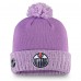 Шапка с помпоном Edmonton Oilers Fanatics Heather Purple Hockey Fights Cancer Cuffed Knit