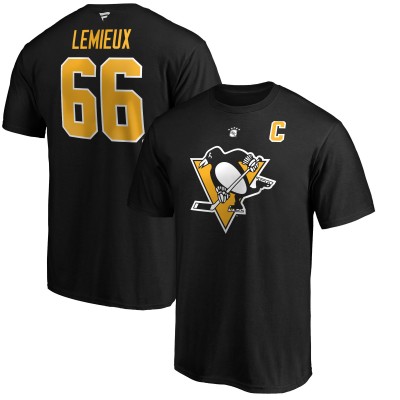 Футболка Pittsburgh Penguins Mario Lemieux Fanatics Black Authentic Stack Retired Player Name & Number