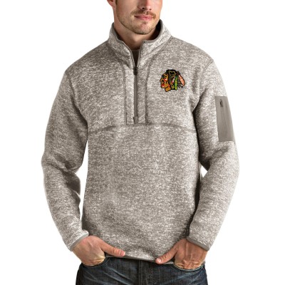 Chicago Blackhawks Antigua Fortune Half-Zip Pullover Jacket - Oatmeal - оригинальная атрибутика Чикаго Блэкхокс