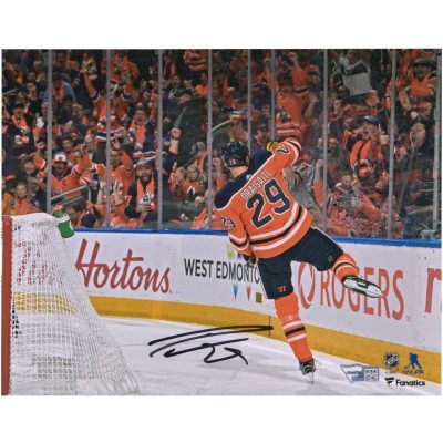 Autographed Edmonton Oilers Leon Draisaitl Fanatics Authentic 8 x 10 Orange Jersey Goal Celebration Photograph