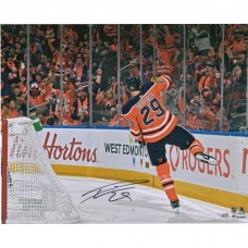 Autographed Edmonton Oilers Leon Draisaitl Fanatics Authentic 16 x 20 Orange Jersey Goal Celebration Photograph