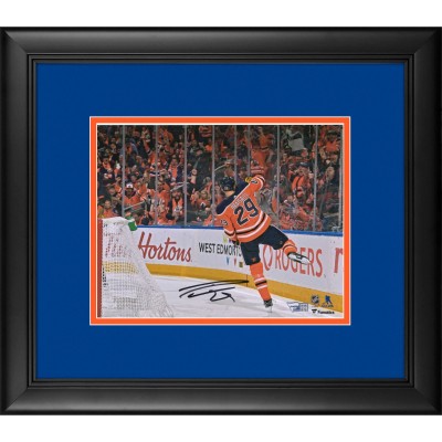 Autographed Edmonton Oilers Leon Draisaitl Fanatics Authentic Framed 8 x 10 Orange Jersey Goal Celebration Photograph