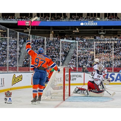 Unsigned Edmonton Oilers Connor McDavid Fanatics Authentic 2016 NHL Heritage Classic Goal Celebration Photograph