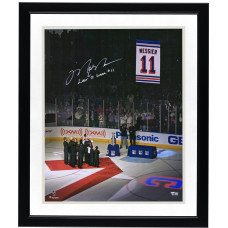 Фото с автографом New York Rangers Mark Messier Fanatics Authentic 16 x 20 Jersey Retirement Night Banner Raising with 'Last to Wear #11 Inscription Фото с автографом New York Rangers Mark Messier Fanatics Authentic 16 x 20 Jersey Retirement Night Banner Raising with 'Last to Wear #11 Inscription