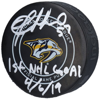Шайба с автографом Dante Fabbro Nashville Predators Fanatics Authentic Official with 1st NHL Goal 4/6/19 Inscription