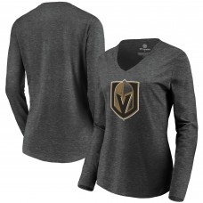 Vegas Golden Knights Womens Primary Logo Long Sleeve V-Neck T-Shirt - Heathered Charcoal