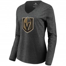 Vegas Golden Knights Womens Primary Logo Long Sleeve V-Neck T-Shirt - Heathered Charcoal