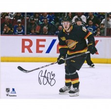 Autographed Vancouver Canucks Brock Boeser Fanatics Authentic 8 x 10 Black Jersey Skating Photograph