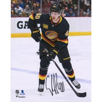 Autographed Vancouver Canucks Elias Pettersson Fanatics Authentic 8 x 10 Black Alternate Jersey Skating Photograph