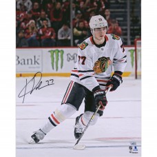 Autographed Chicago Blackhawks Kirby Dach Fanatics Authentic 16 x 20 White Jersey Skating Photograph