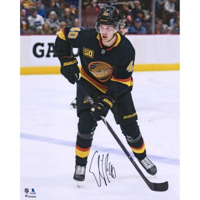 Autographed Vancouver Canucks Elias Pettersson Fanatics Authentic 16 x 20 Black Alternate Jersey Skating Photograph