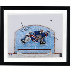 Фото с автографом New York Rangers Henrik Lundqvist Fanatics Authentic 16 x 20 Overhead Blocker Save