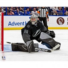 Unsigned Tampa Bay Lightning Andrei Vasilevskiy Fanatics Authentic Alternate Black Jersey in Goal Photograph