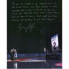 Autographed New York Rangers Brian Leetch Fanatics Authentic 16 x 20 Jersey Retirement Banner Raising Photograph with Story Inscription Autographed New York Rangers Brian Leetch Fanatics Authentic 16 x 20 Jersey Retirement Banner Raising Photograph with Story Inscription