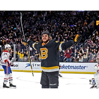 Unsigned Boston Bruins David Pastrnak Fanatics Authentic Alternate Jersey Goal Celebration Photograph