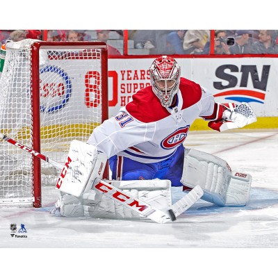 Unsigned Montreal Canadiens Carey Price Fanatics Authentic White Jersey Stick Save Photograph