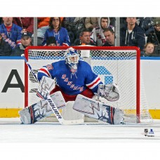 Unsigned New York Rangers Henrik Lundqvist Fanatics Authentic Blue Jersey in Net Photograph