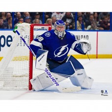 Unsigned Tampa Bay Lightning Andrei Vasilevskiy Fanatics Authentic Blue Jersey in Net Photograph