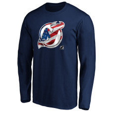 Футболка с длинным рукавом New Jersey Devils Navy Banner Wave Logo Футболка с длинным рукавом New Jersey Devils Navy Banner Wave Logo