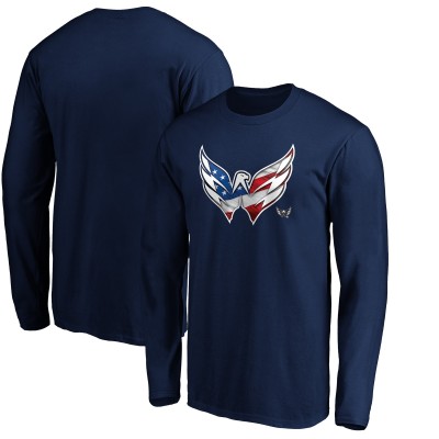 Футболка с длинным рукавом Washington Capitals Banner Wave Logo - Navy