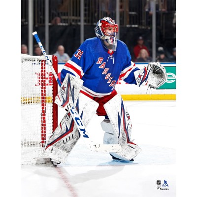 Unsigned New York Rangers Igor Shesterkin Fanatics Authentic Blue Jersey In Net Photograph