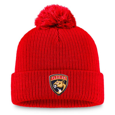 Шапка с помпоном Florida Panthers Fanatics Red Primary Logo Cuffed