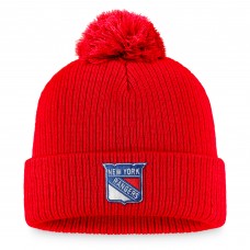 New York Rangers Core Primary Logo Cuffed Knit Hat with Pom - Red