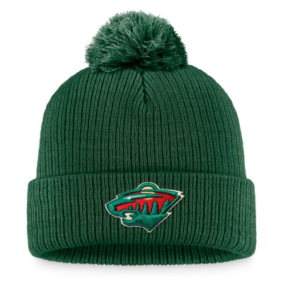 Шапка с помпоном Minnesota Wild Fanatics Green Primary Logo Cuffed